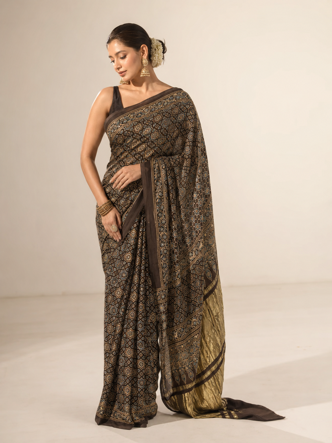 Pure Modal Ajrak Saree