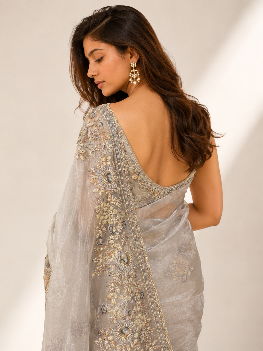 Glass Tissue Embroidery Saree