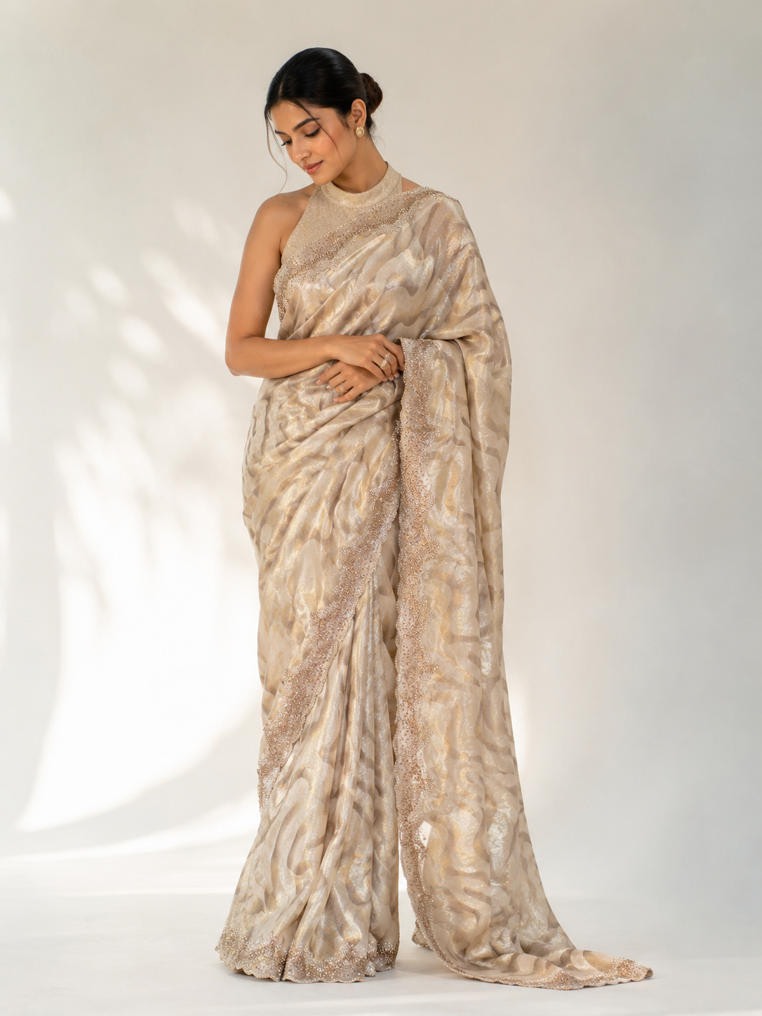 Designer Crepe Printed Stone Work
