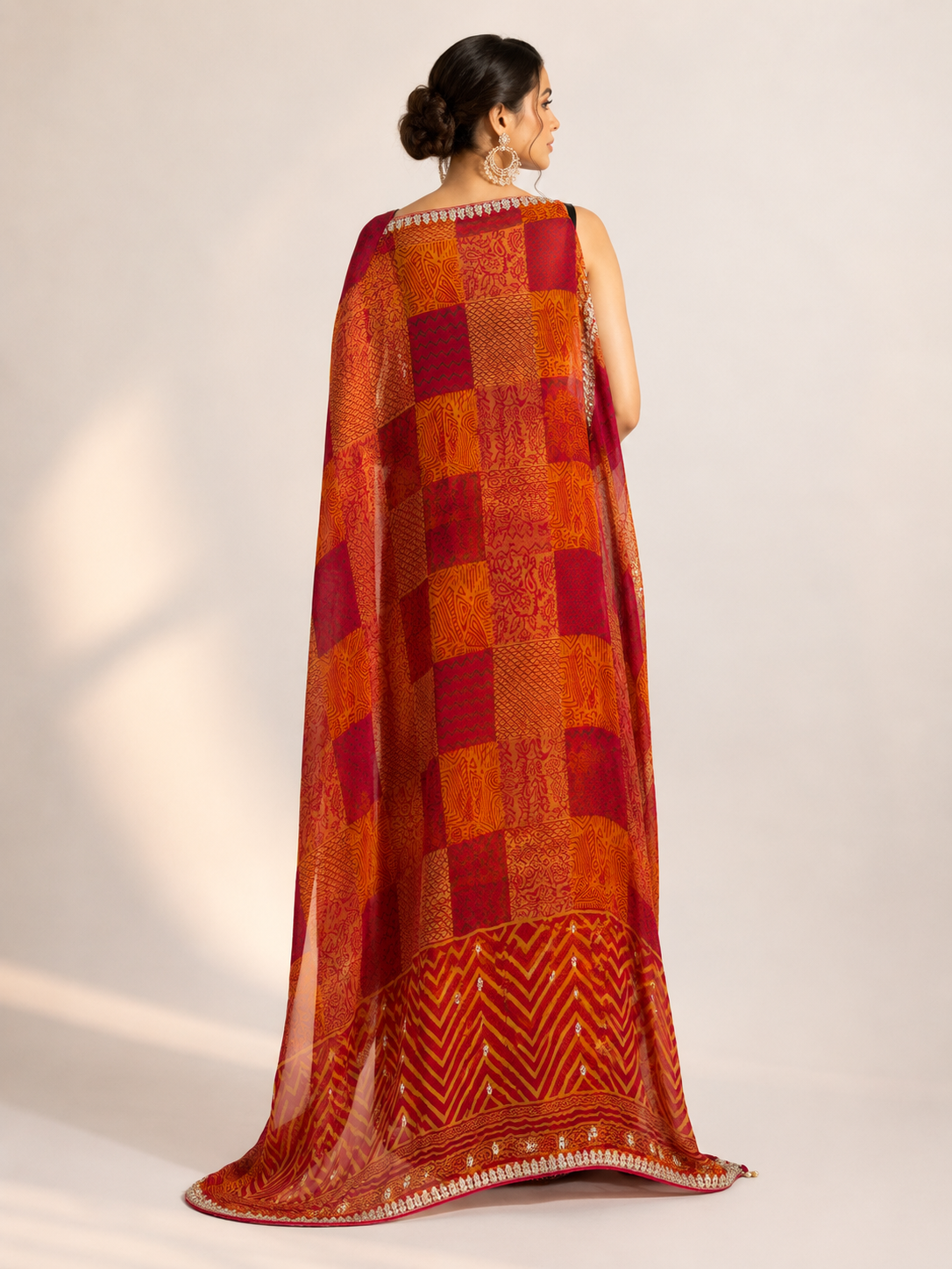 Block Print Chiffon Saree