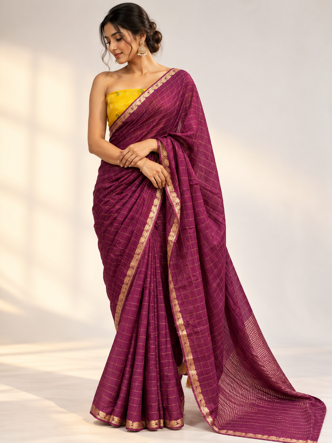 Zari Check Chinon Saree
