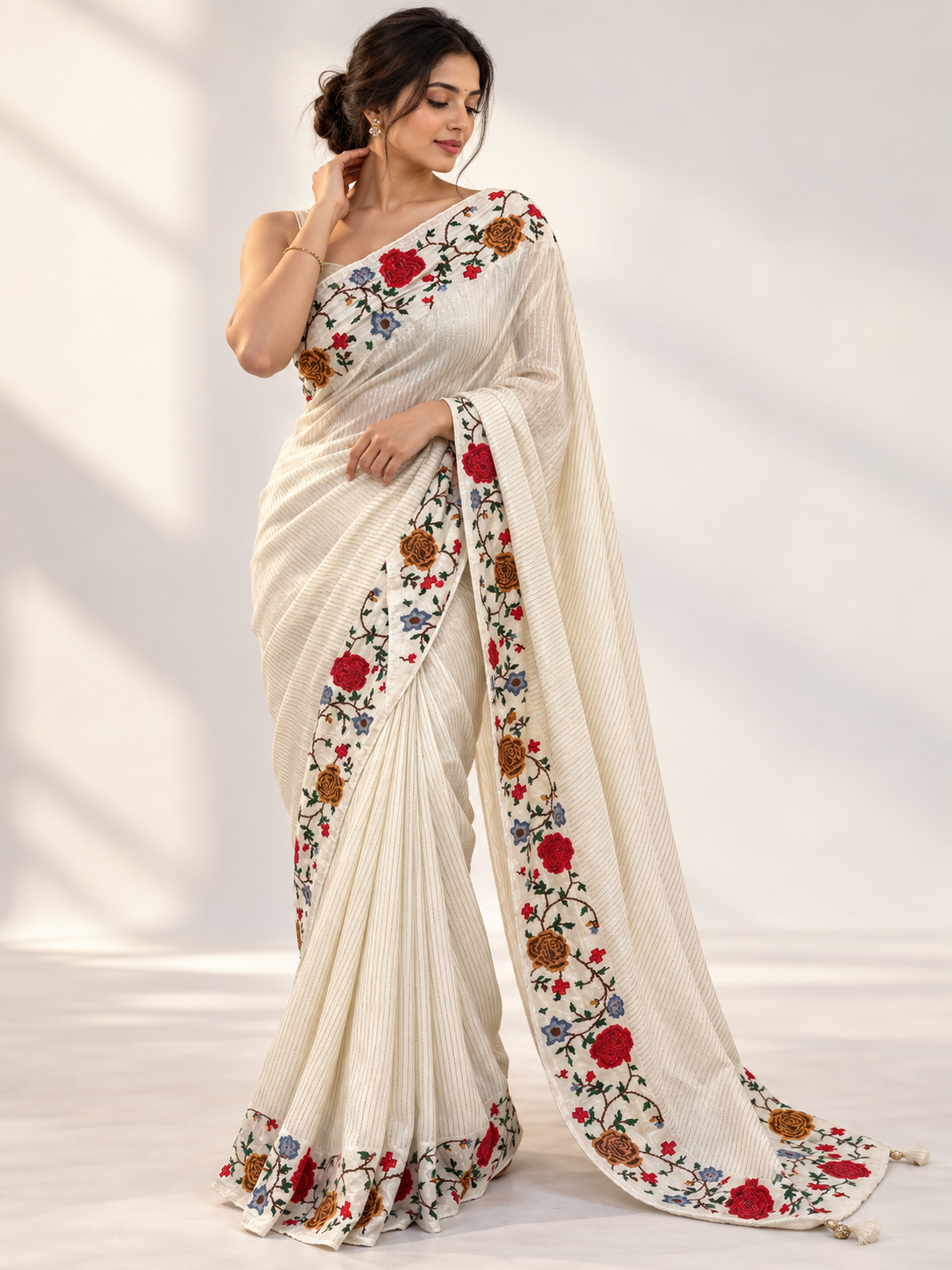 Cross Stitch Chinon Saree