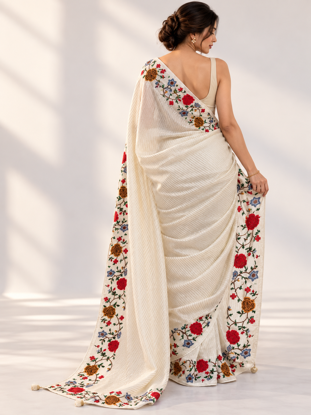 Cross Stitch Chinon Saree