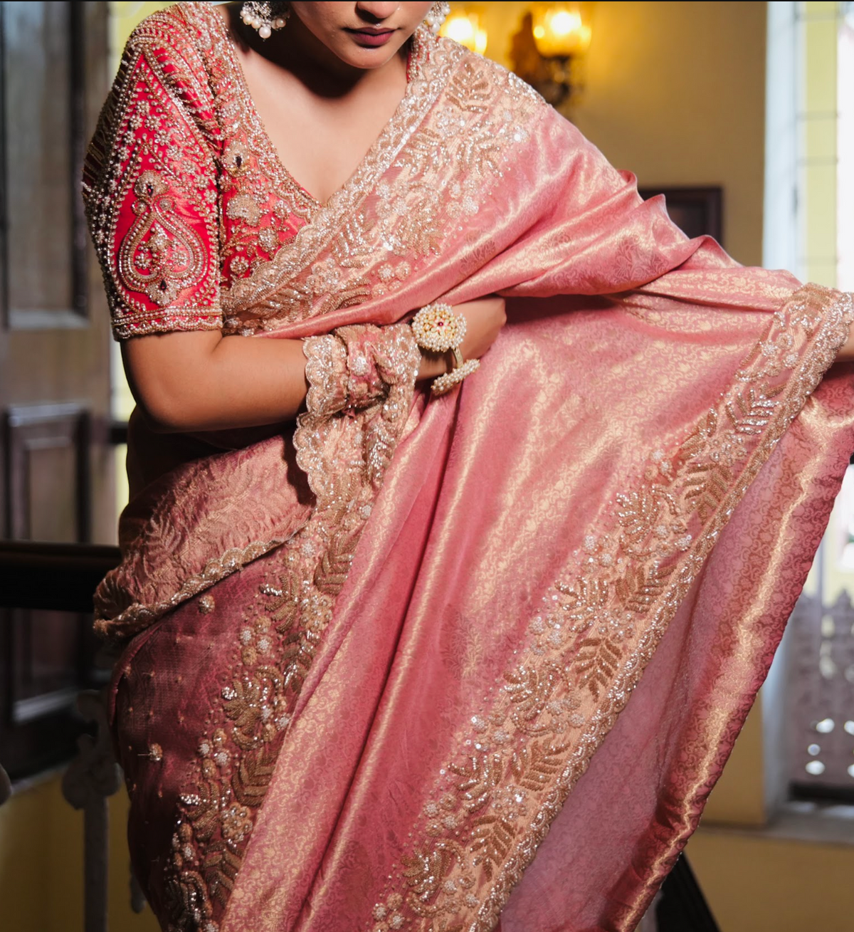 TISSUE KANJIVARAM SILK EMBROIDERED SAREE