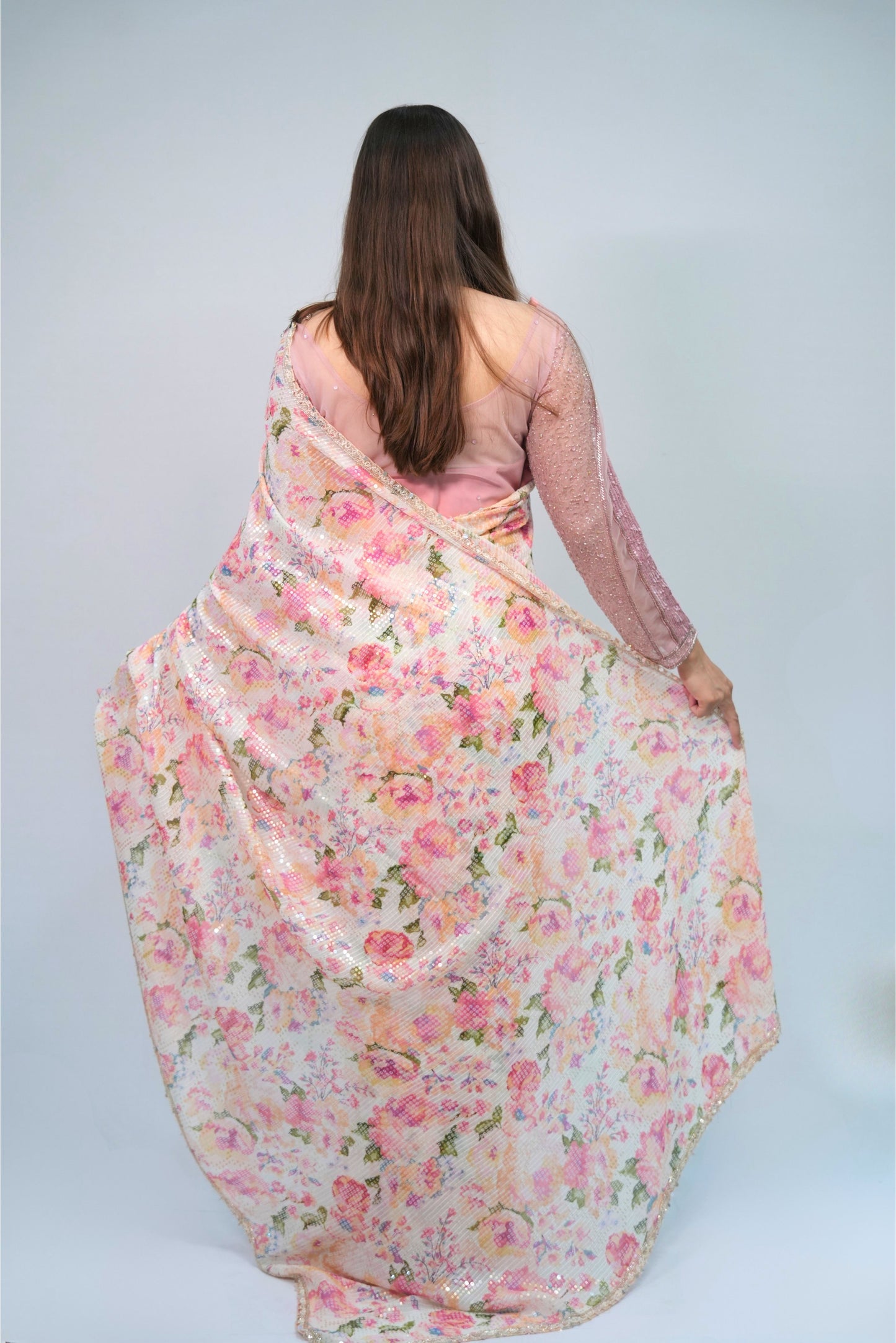 Floral Designer georgette sequnce work saree