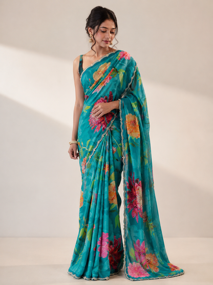 Italian Crepe Printed Handwork Saree