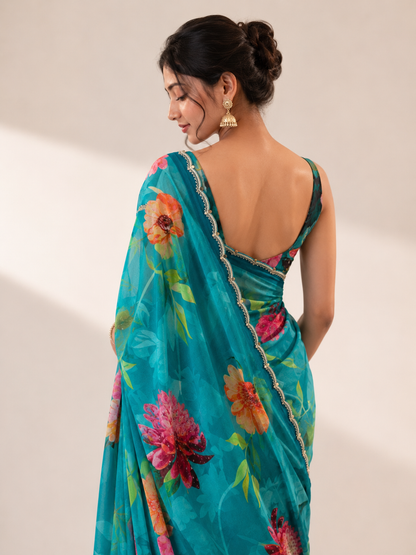 Italian Crepe Printed Handwork Saree