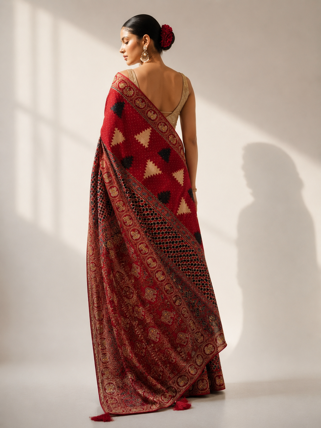 Pure Modal Ajrak Hand Work Saree