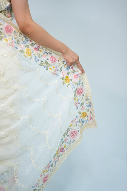 Tissue embroidery saree