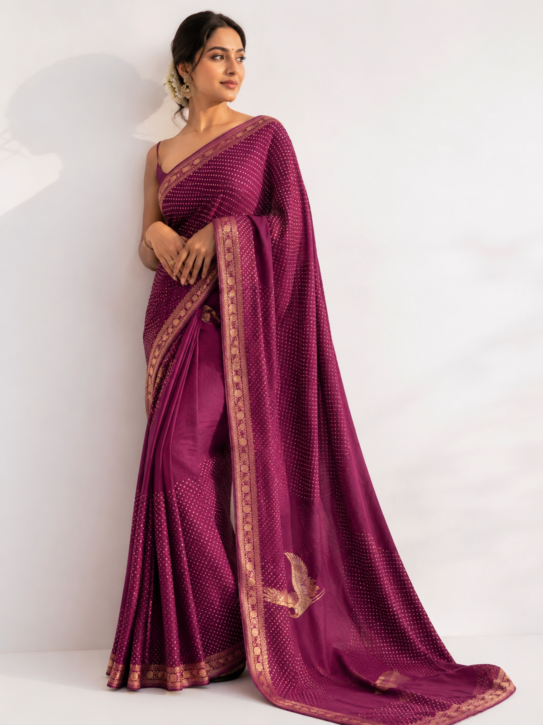 Chinon Crepe Animal Motif Saree