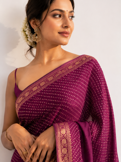 Chinon Crepe Animal Motif Saree