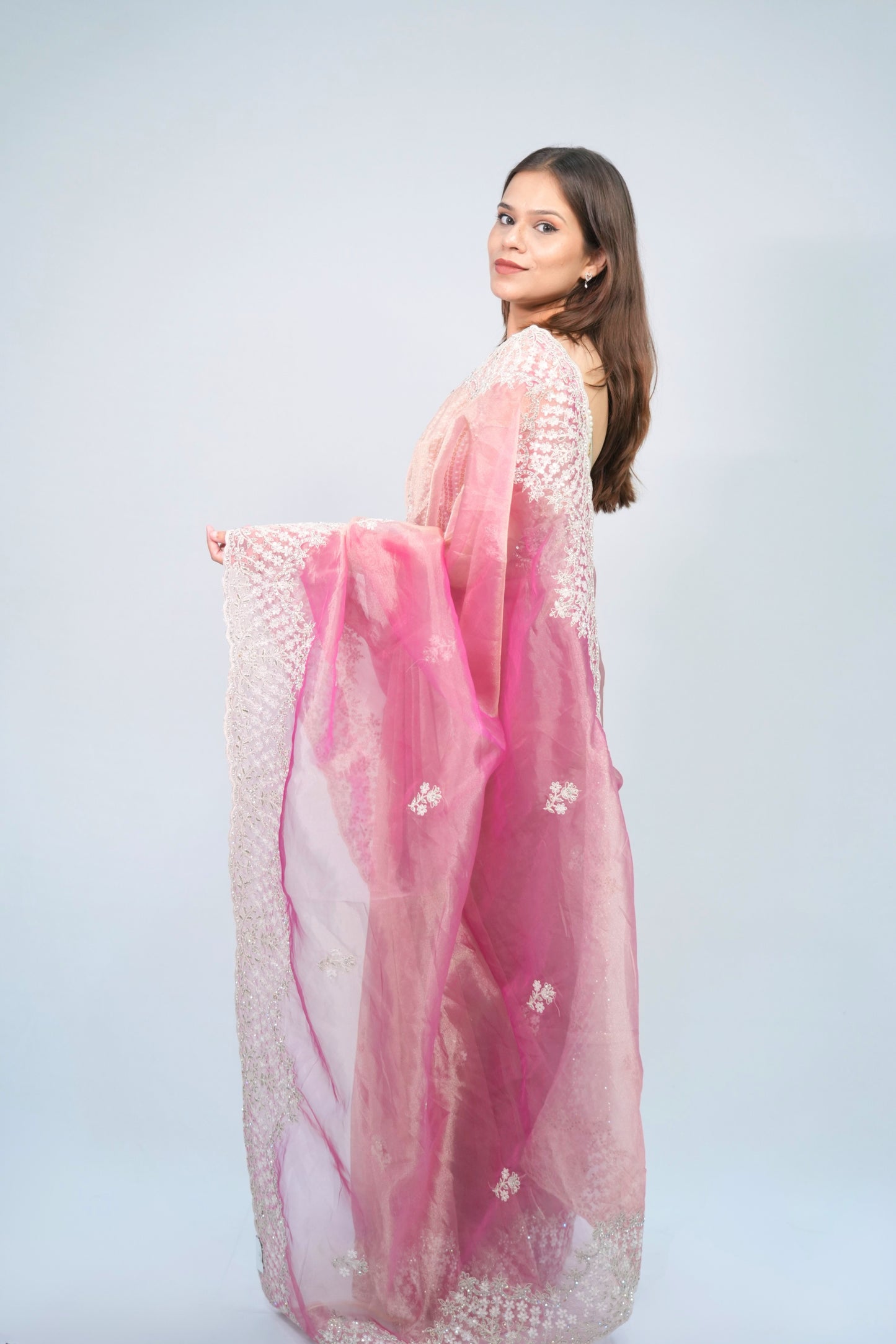 Tissue embroidery saree