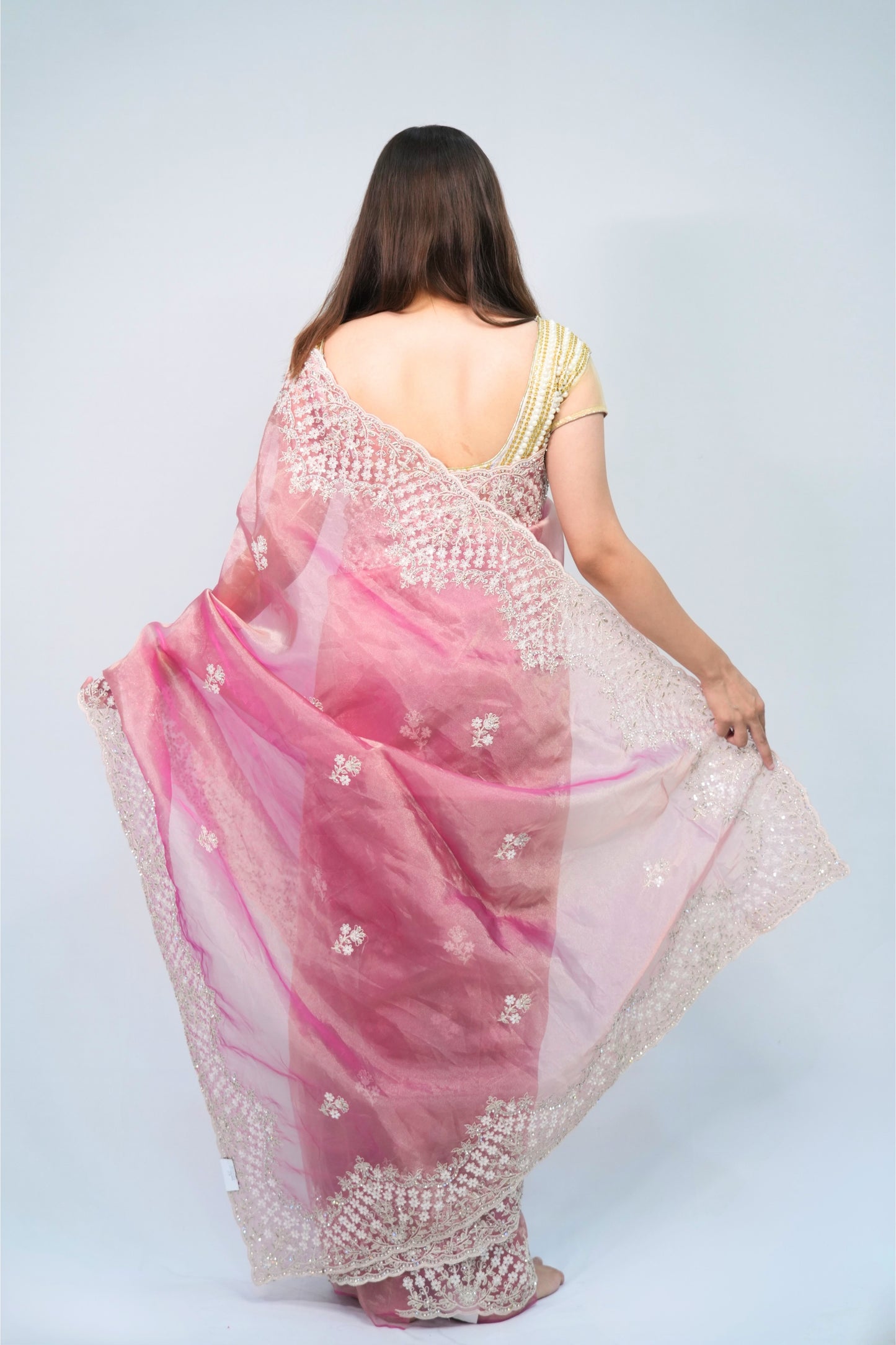 Tissue embroidery saree