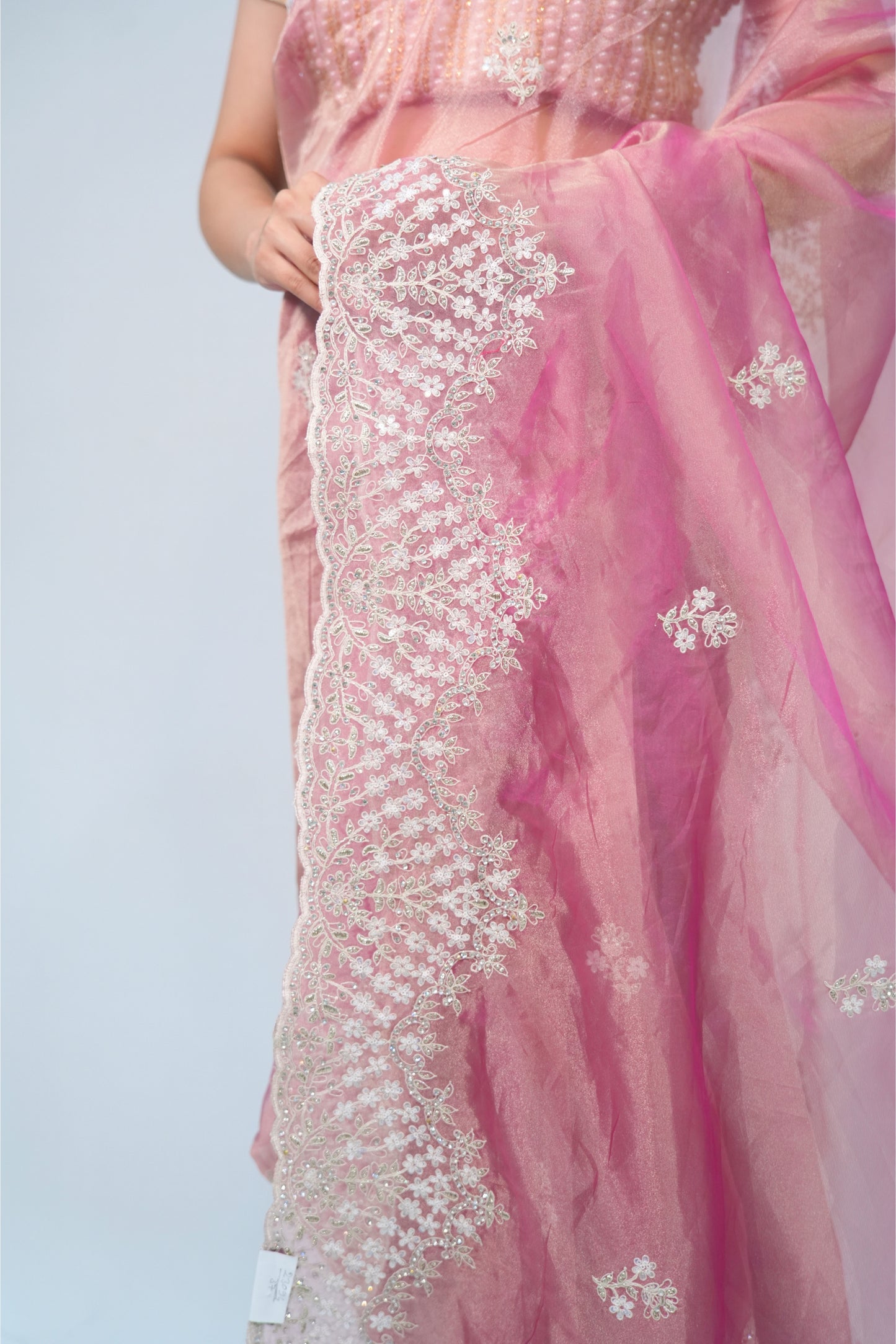 Tissue embroidery saree