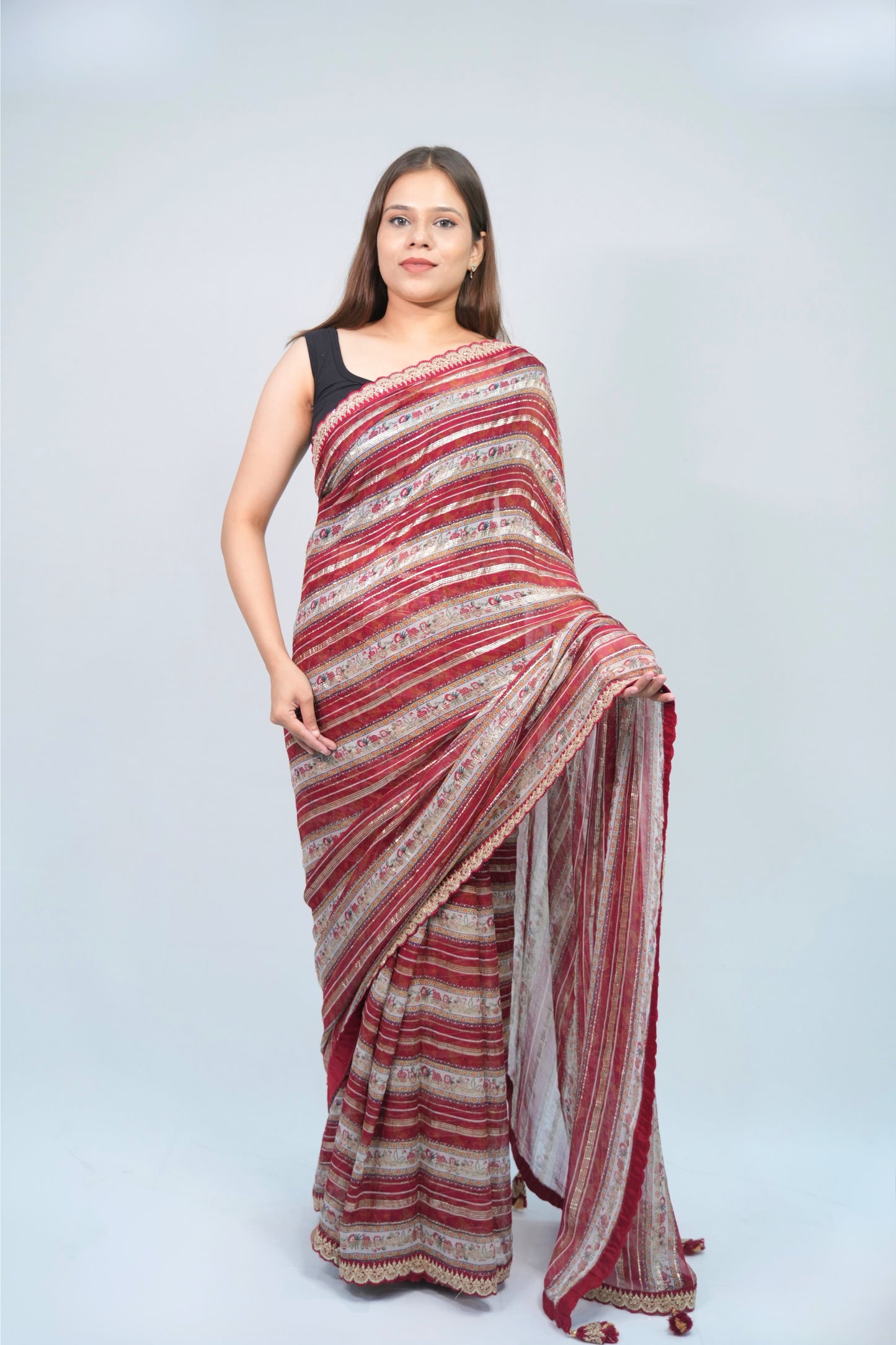 Georgette Multi-color Stripe printed