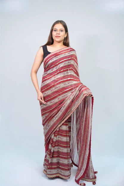 Georgette Multi-color Stripe printed