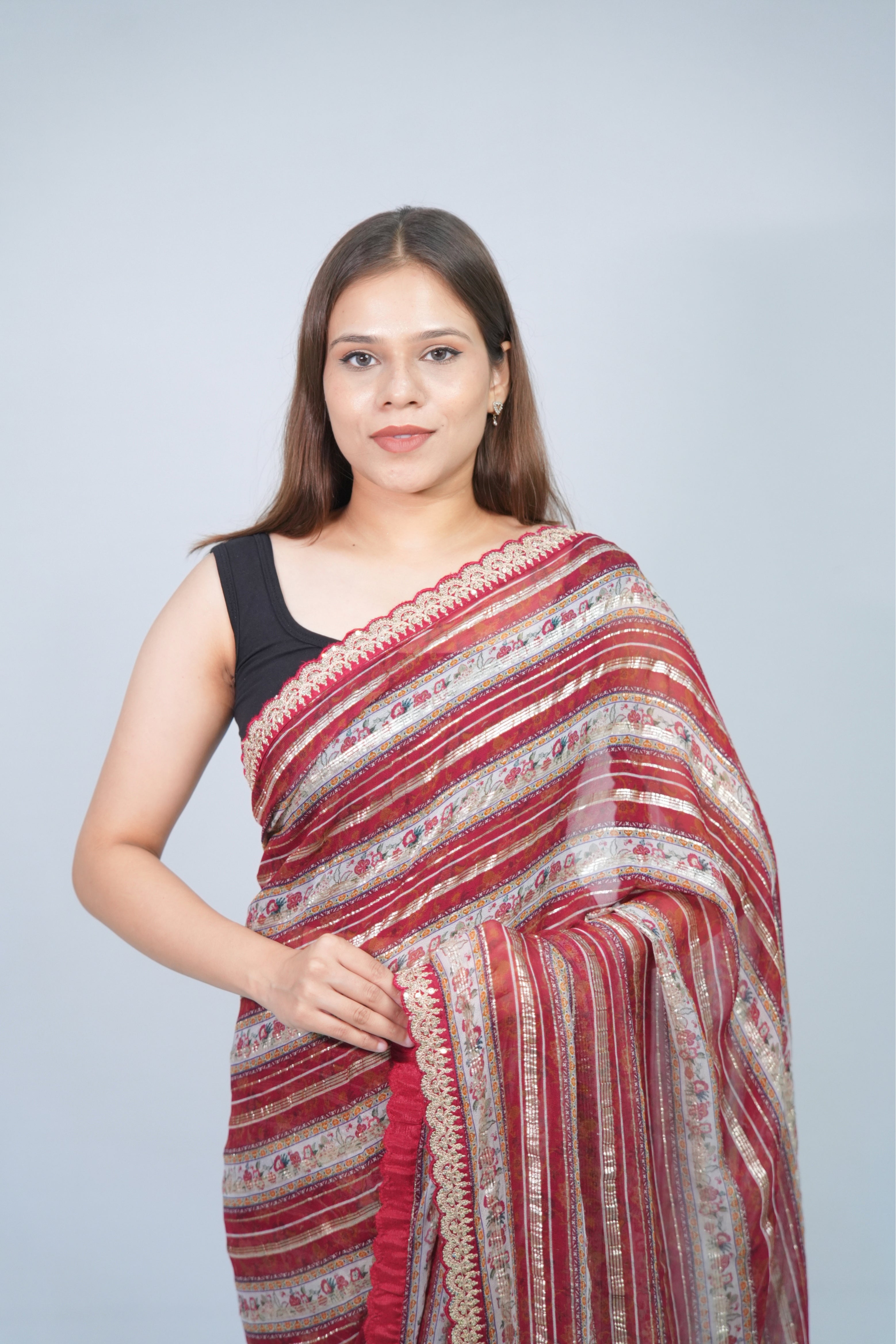 Georgette Multi-color Stripe printed