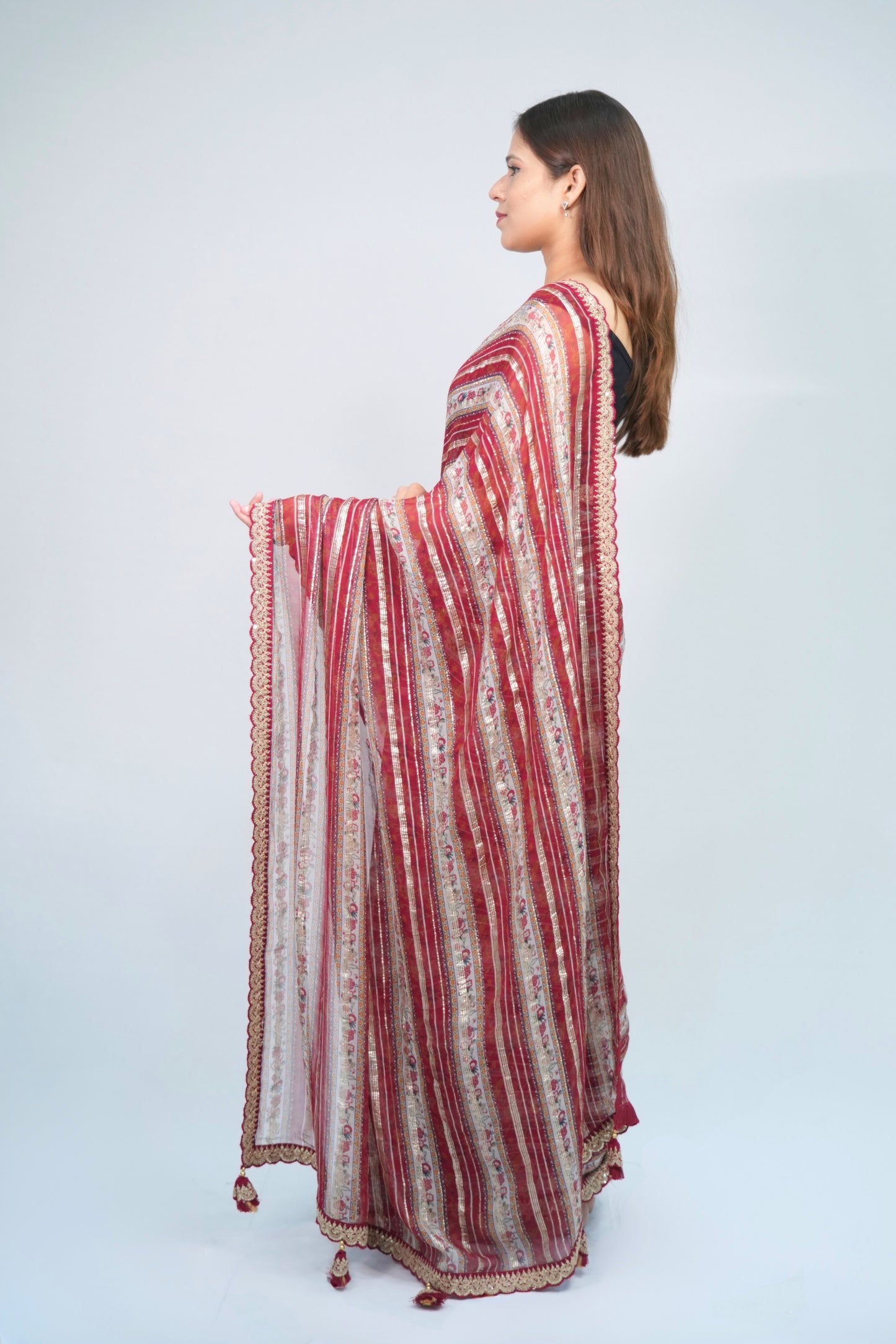 Georgette Multi-color Stripe printed