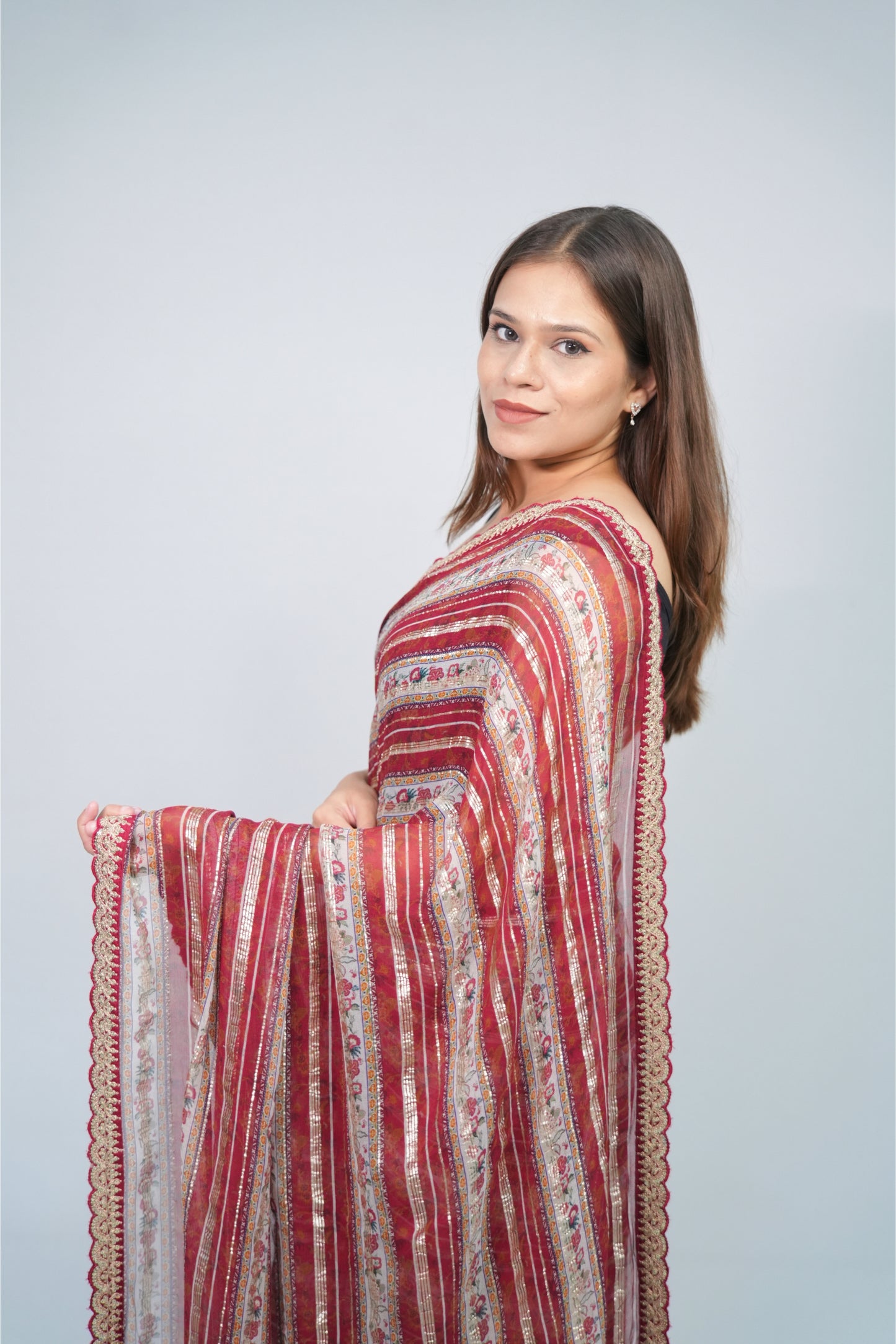 Georgette Multi-color Stripe printed