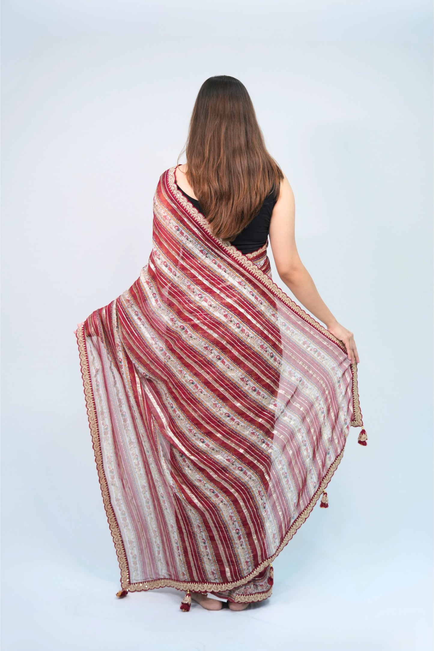 Georgette Multi-color Stripe printed