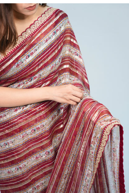 Georgette Multi-color Stripe printed