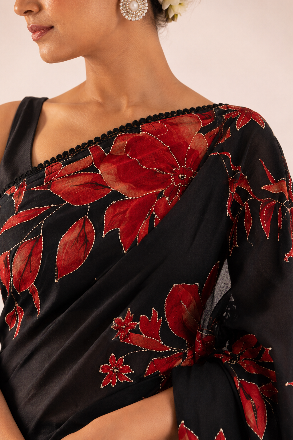 Crepe Kantha Silk Saree