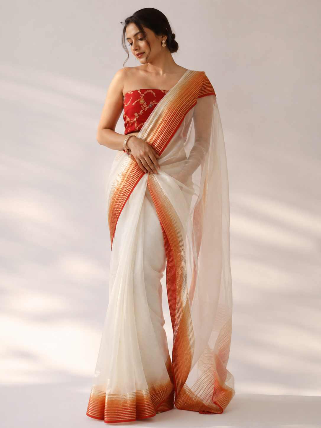 White Red Organza Silk
