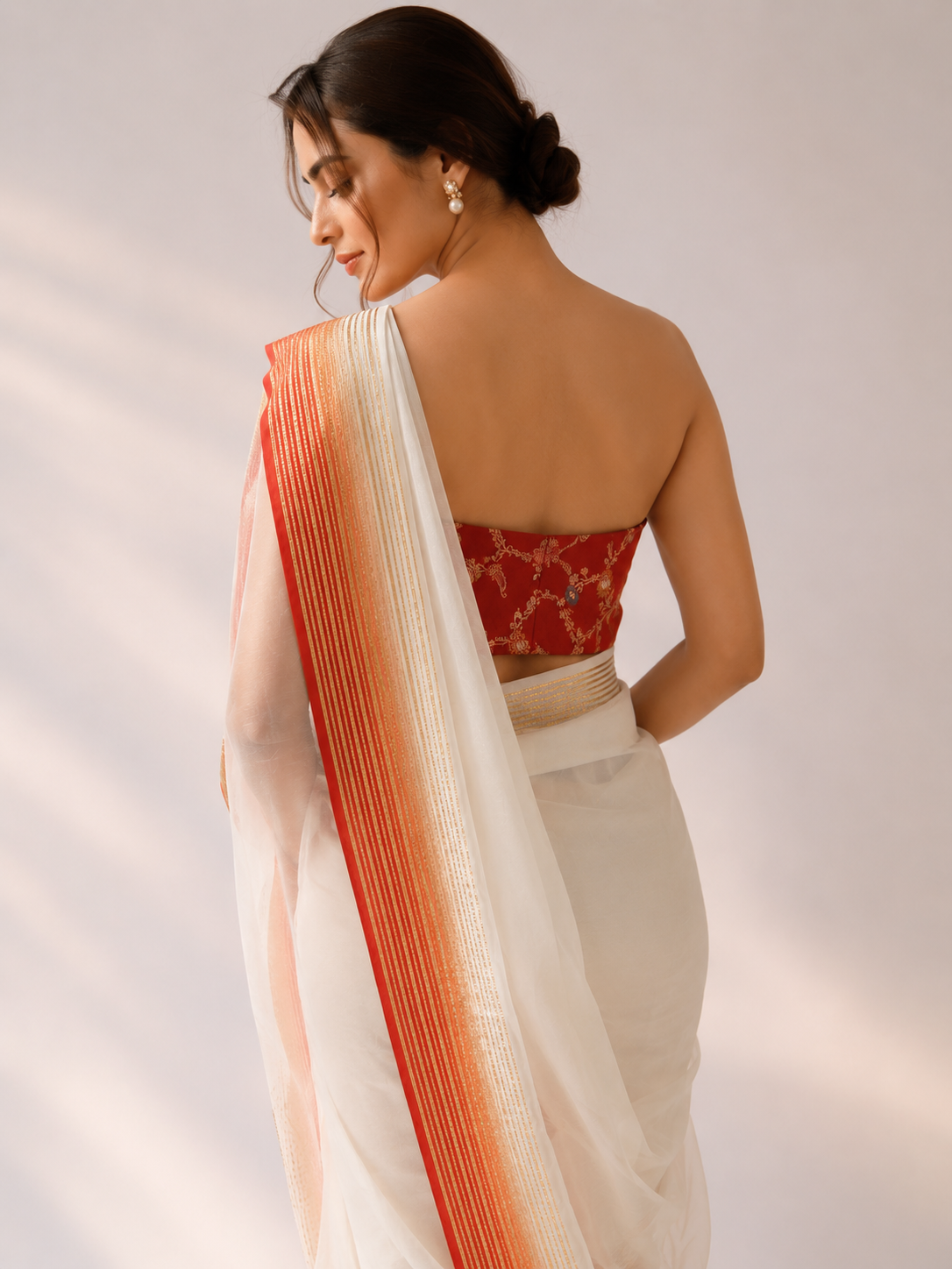 White Red Organza Silk