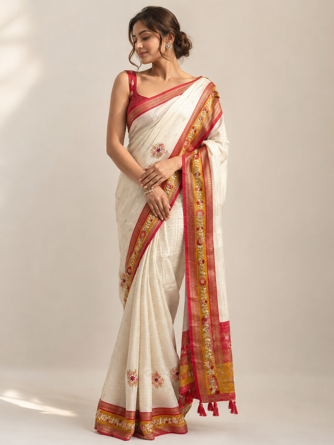 Silk Kantha Work Saree