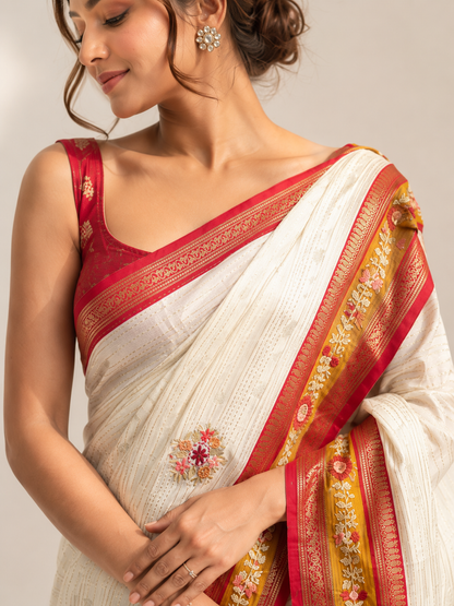 Silk Kantha Work Saree