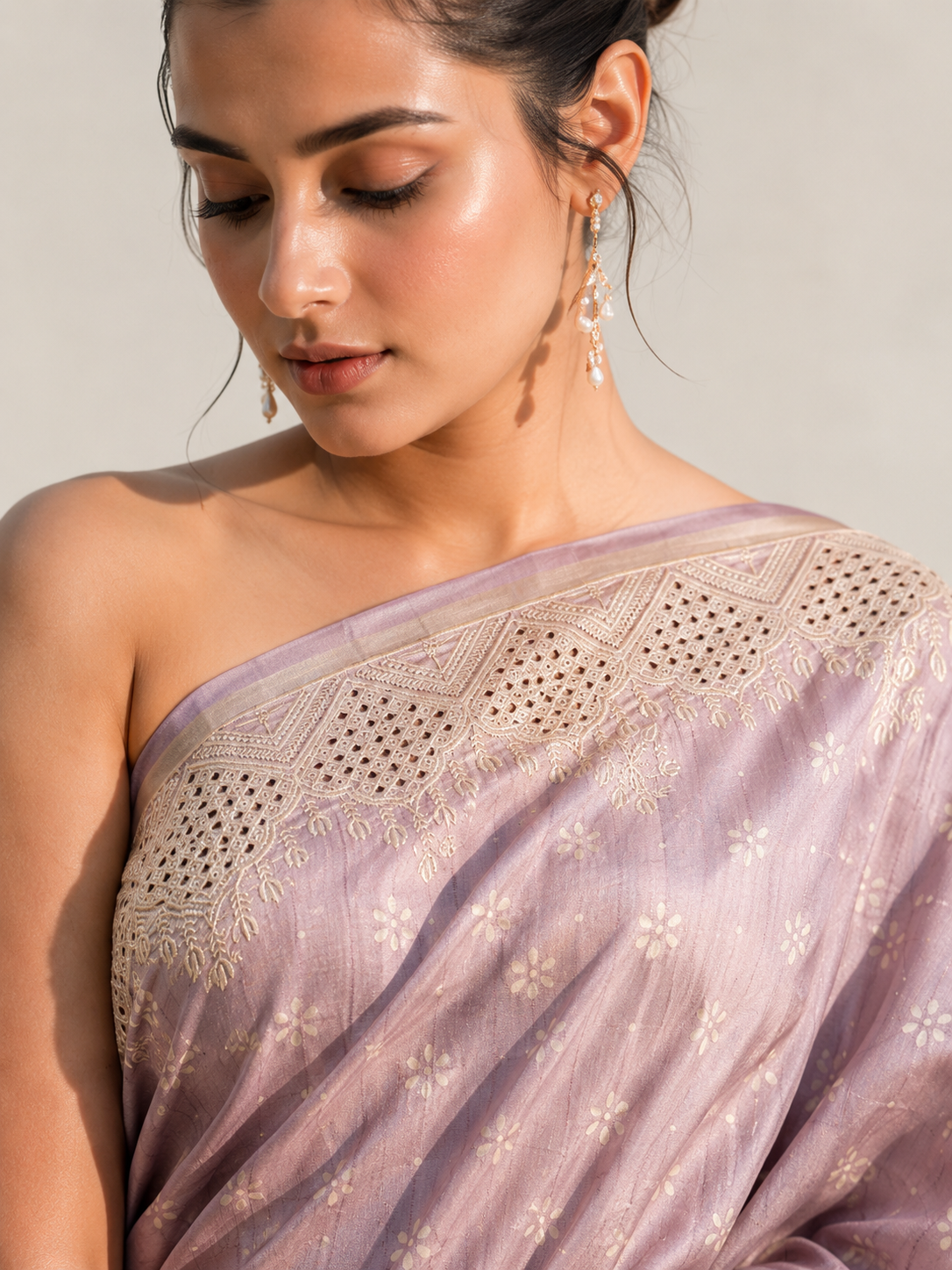 Tussar Silk Kantha Cutwork Border