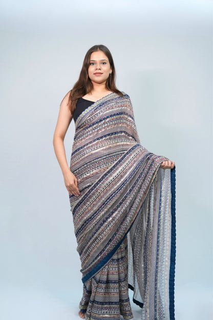 Georgette Multi-color Stripe printed