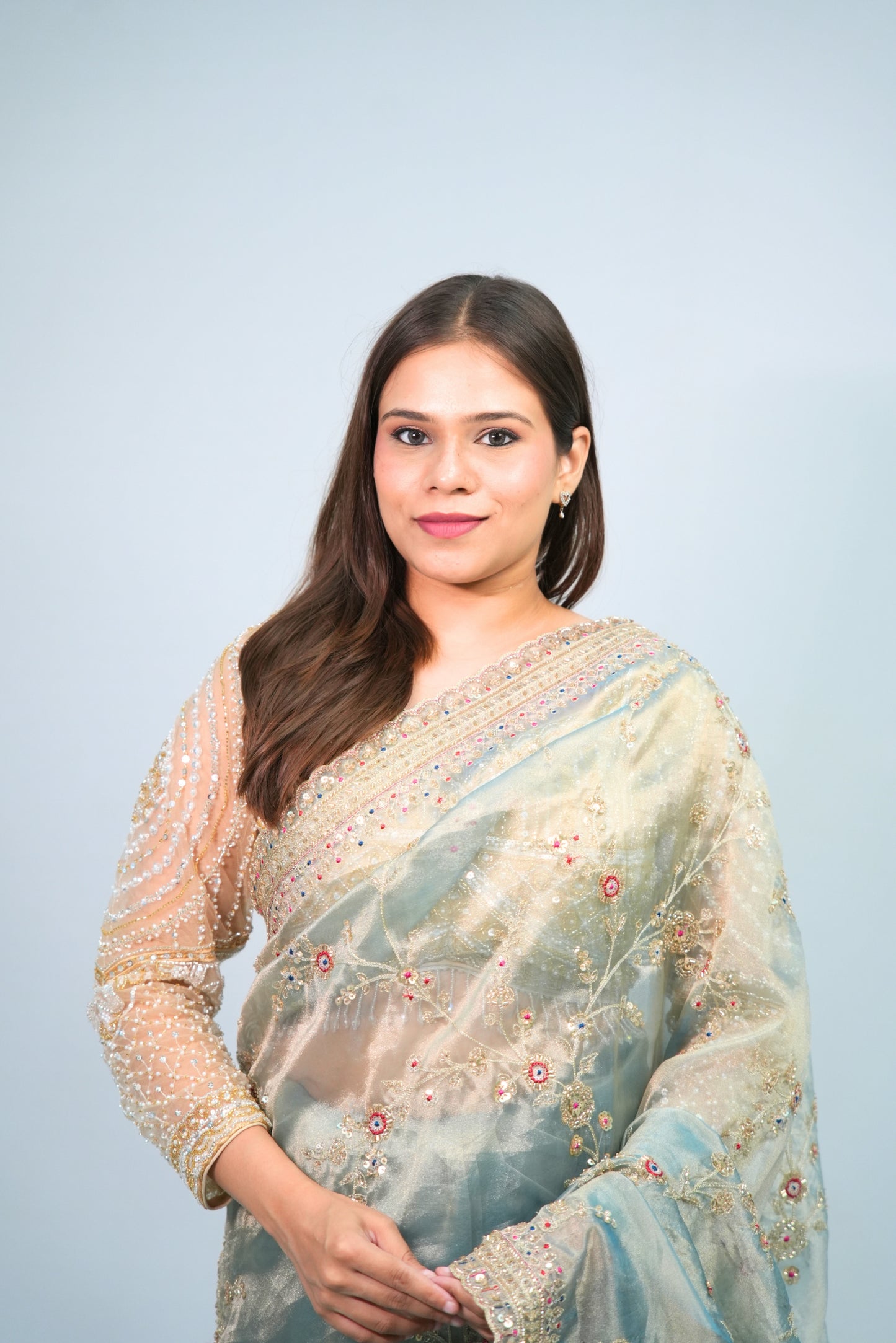 Tissue Hand Embroidered saree