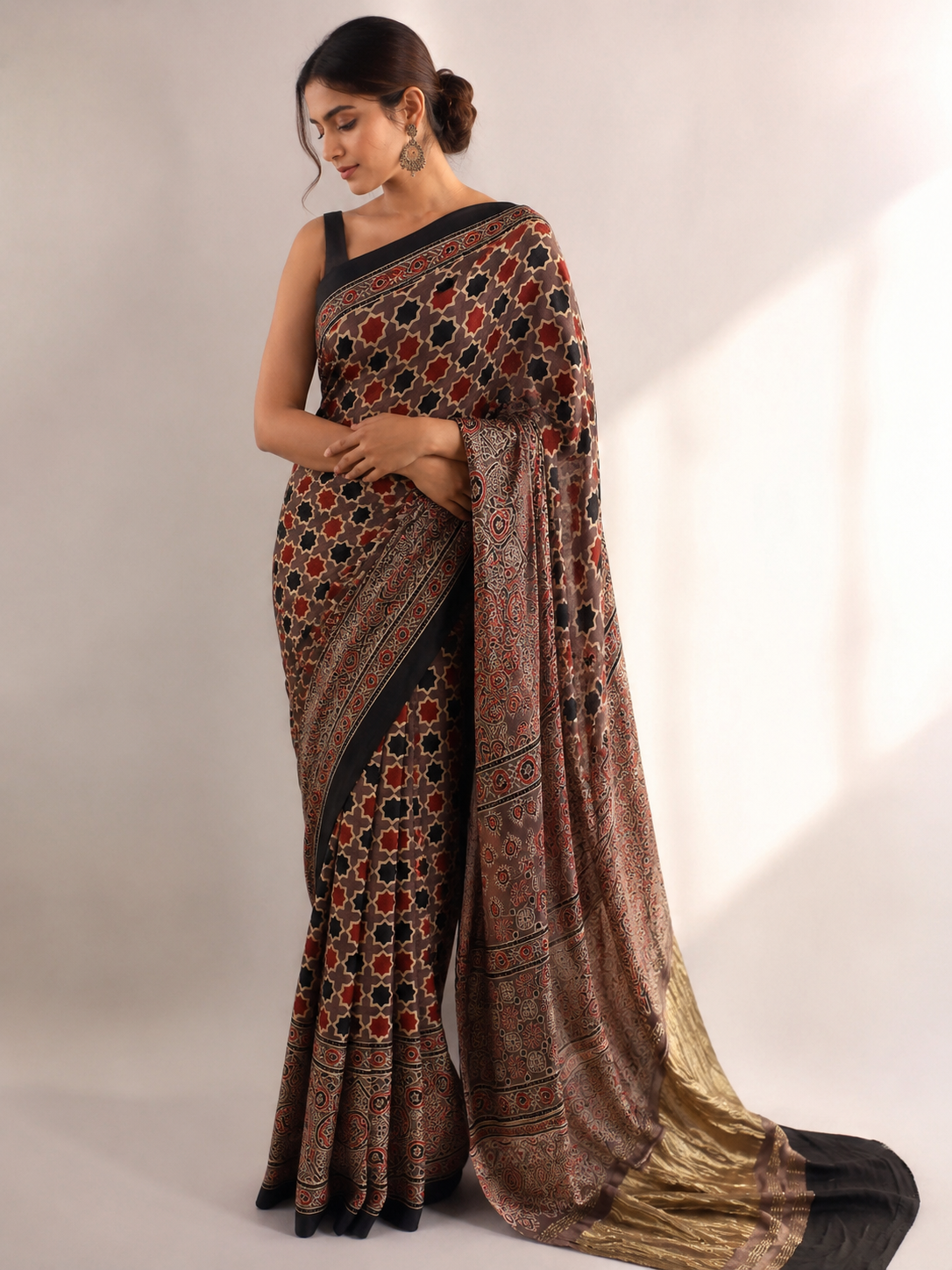 Pure Modal Ajrak Saree