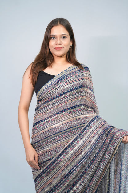 Georgette Multi-color Stripe printed