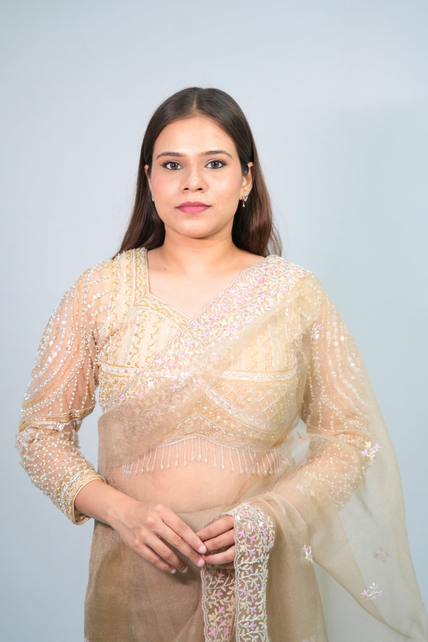 Tissue Hand Embroidered saree