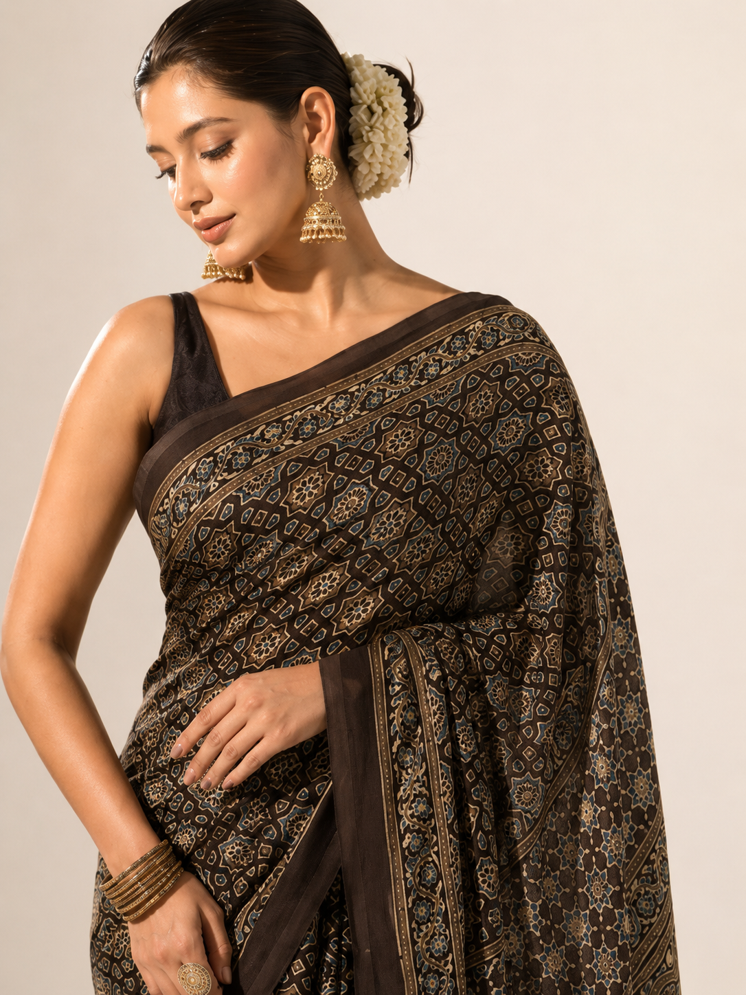 Pure Modal Ajrak Saree