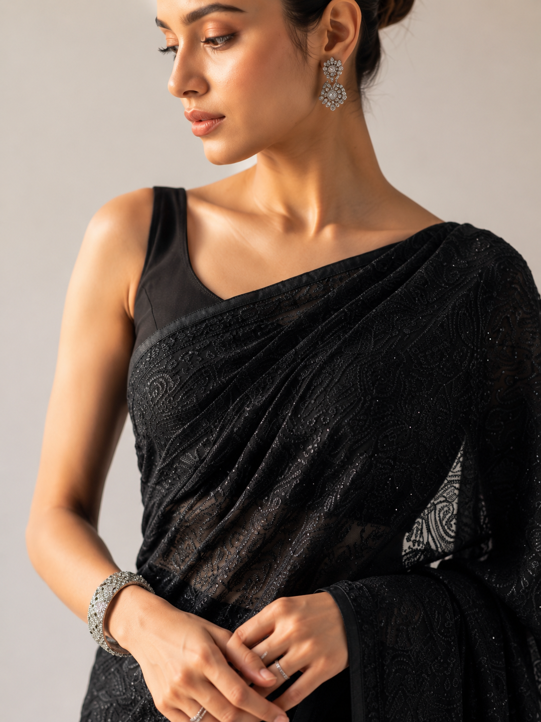 Georgette Self Chikankari Saree