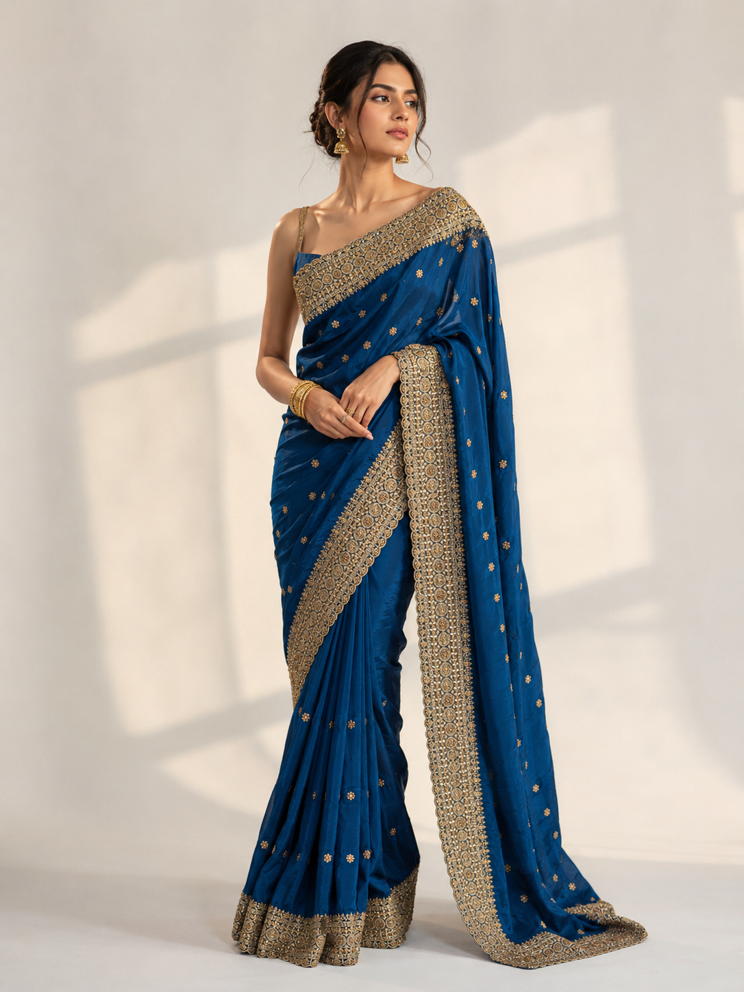 Satin Silk Dabka Work Saree