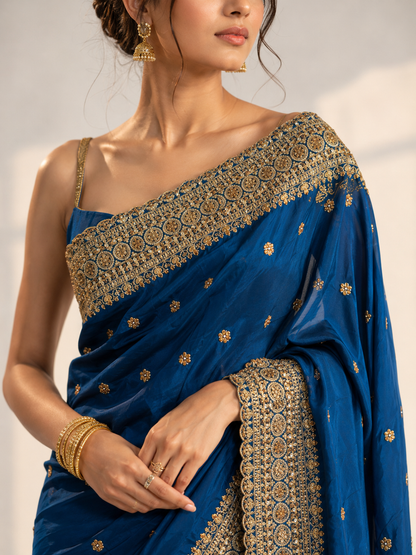 Satin Silk Dabka Work Saree