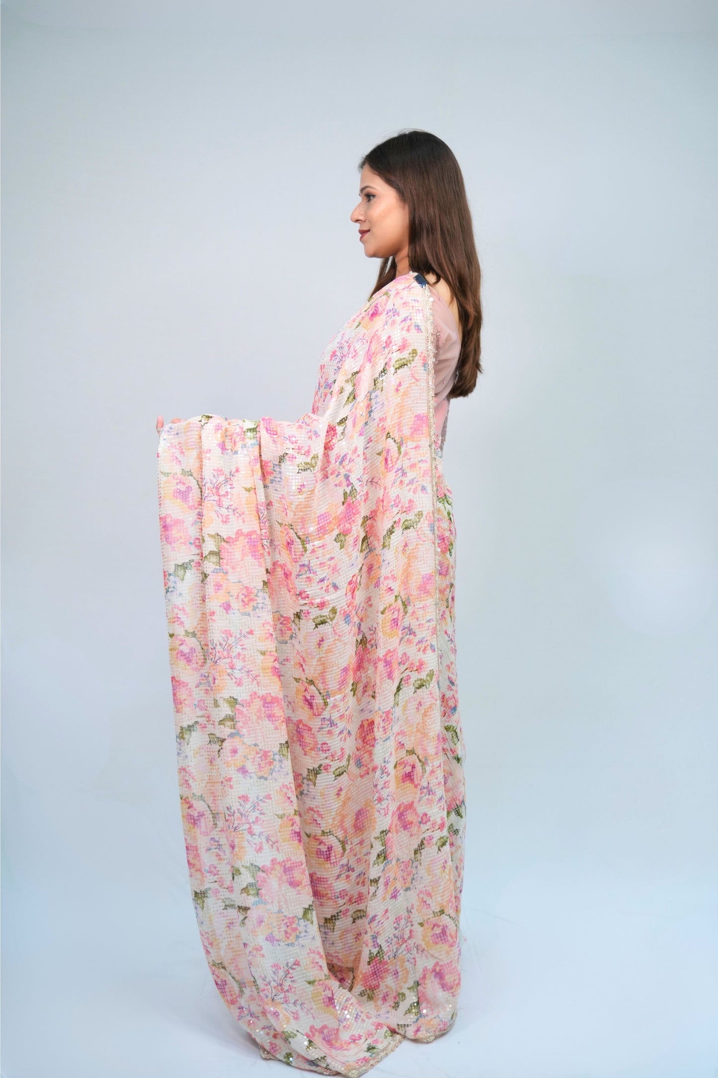Floral Designer georgette sequnce work saree