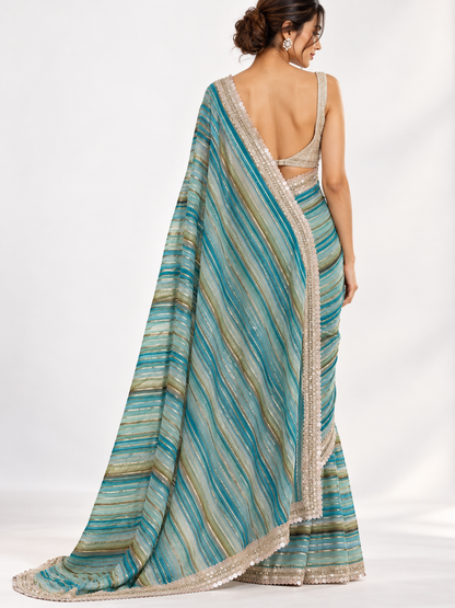Striped Designer Organza Saree