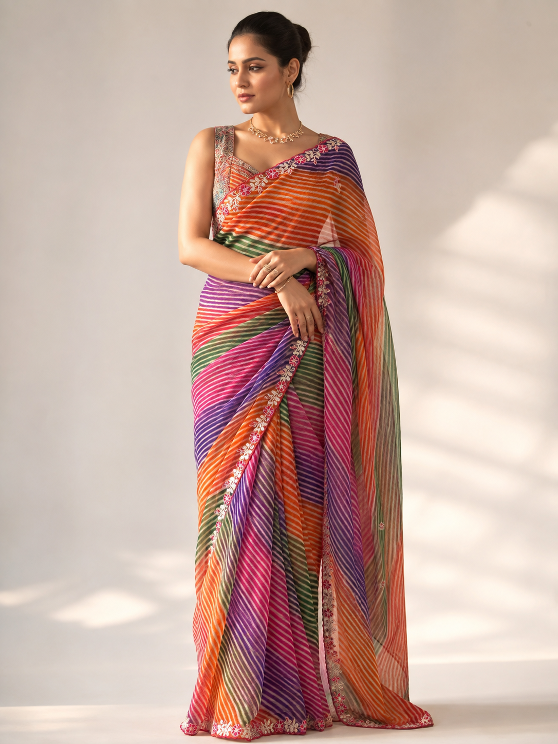 Leheriya Chiffon Saree