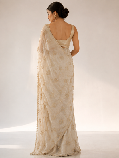 Wrinkle Chiffon Cutdana Saree