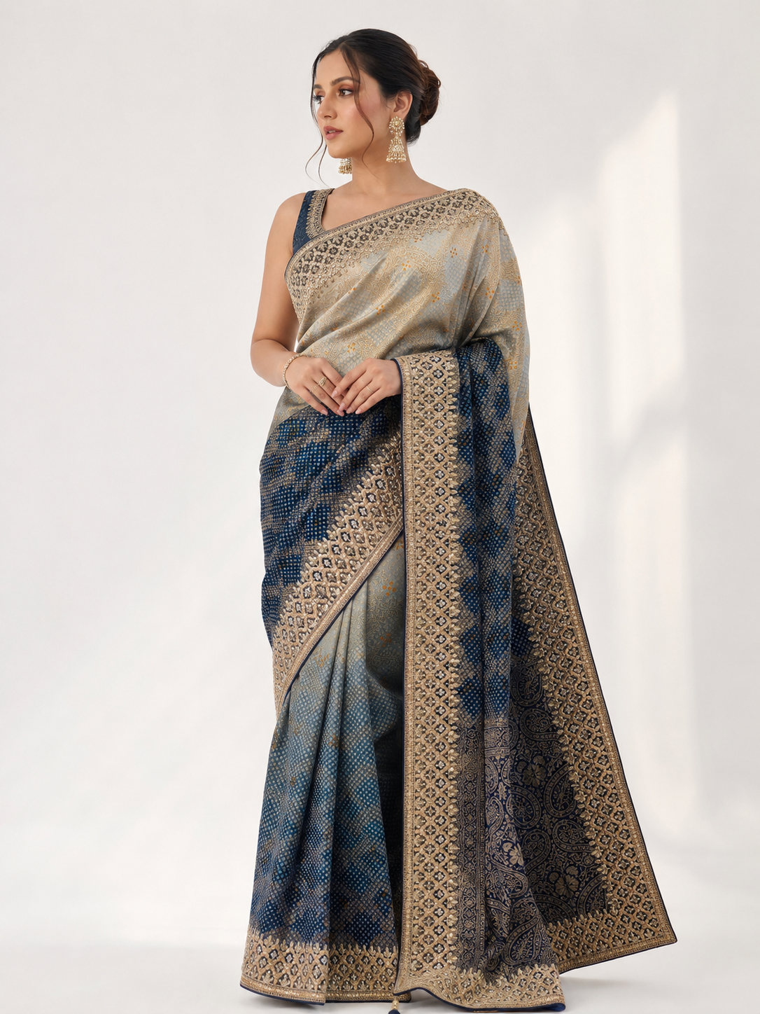Shaded Dola Silk Bandhani Saree