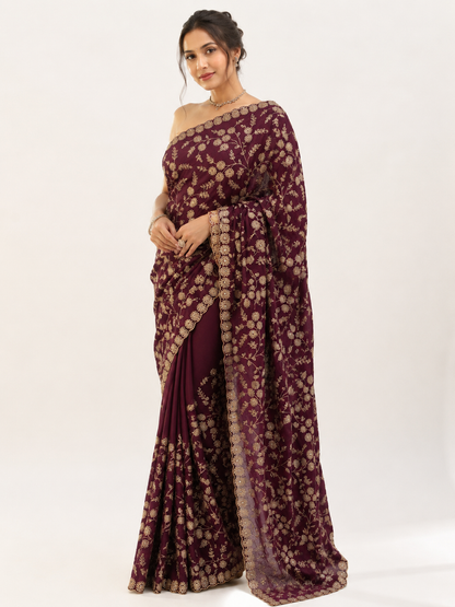 Satin Silk Handwork Saree