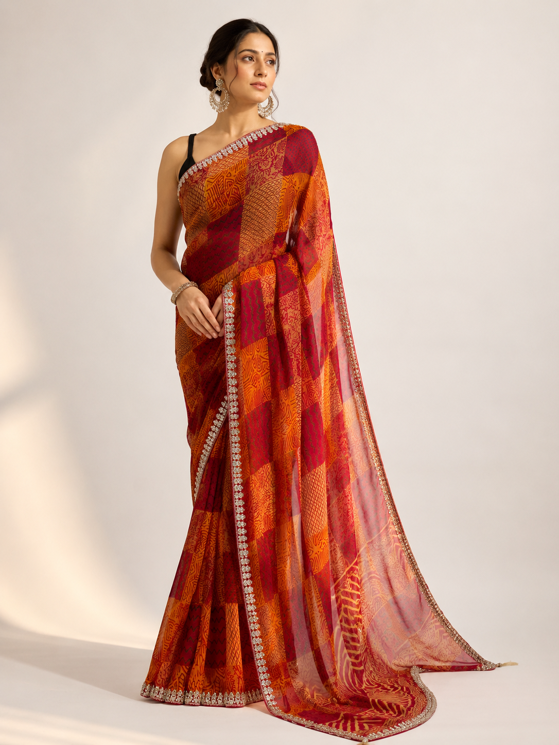 Block Print Chiffon Saree