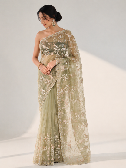 Tissue Embroidery Saree