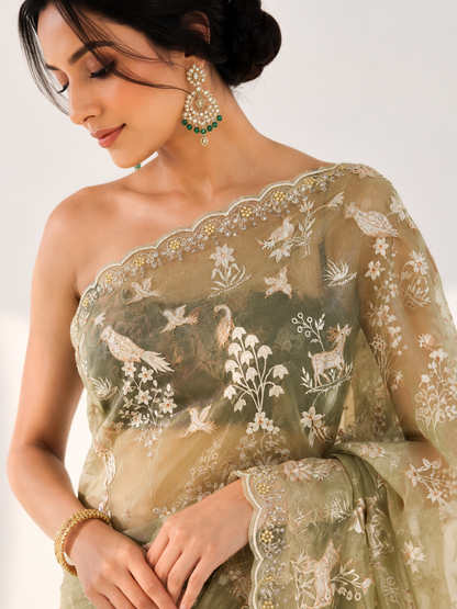 Tissue Embroidery Saree