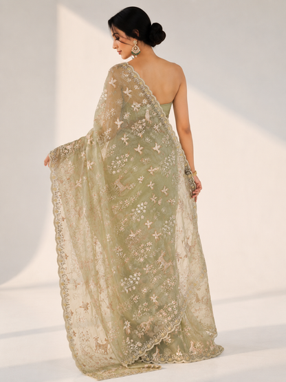 Tissue Embroidery Saree